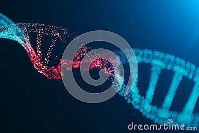 3D illustration Virus DNA molecule, structure. Concept destroyed code human genome. Damage DNA molecule. Helix Cartoon Illustration