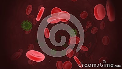 3d illustration of a virus infection in blood stream Cartoon Illustration