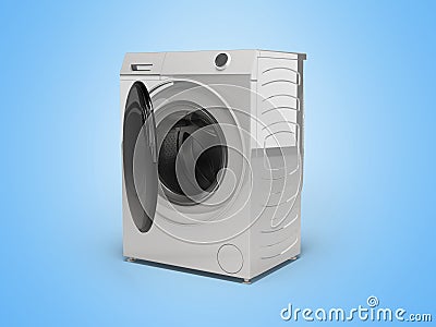 3D illustration of washing machine machine for washing things open on blue background with shadow Cartoon Illustration