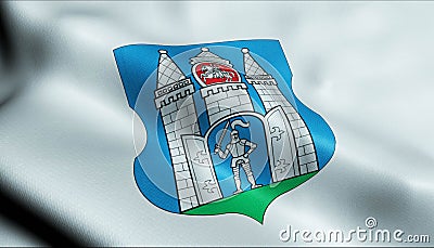 3D Waving Belarus City Flag of Mogilev Closeup View Stock Photo