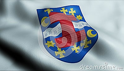 3D Waving Denmark City Flag of Grenaa Closeup View Stock Photo