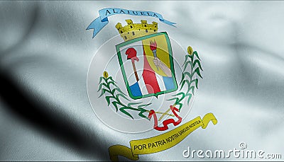 3D Waving Flag of Alajuela City of Costa Rica Closeup View Stock Photo