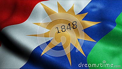 3D Waving Flag of Puntarenas Province of Costa Rica Closeup View Stock Photo