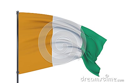 3D illustration. Waving flags of the world - flag of Cote Ivoire. Isolated on white background. Stock Photo