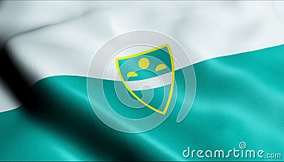 3D Render Waving Slovenia City Flag of Visnja Gora Stock Photo