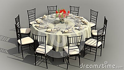 3D Illustration of a wedding reception table Stock Photo