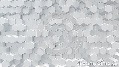 3D illustration white geometric hexagon abstract background. Surface hexagon pattern, hexagonal honeycomb. Cartoon Illustration