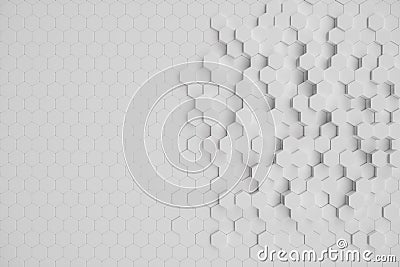 3D illustration white geometric hexagonal abstract background. Surface hexagon pattern, hexagonal honeycomb. Cartoon Illustration