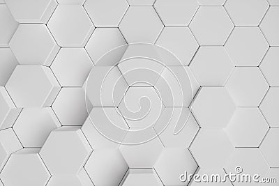 3D illustration white geometric hexagonal abstract background. surface hexagon pattern, hexagonal honeycomb. Cartoon Illustration