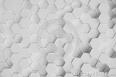 3D illustration white geometric hexagonal abstract background. Surface hexagon pattern, hexagonal honeycomb. Cartoon Illustration