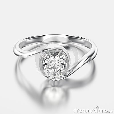 3D illustration white gold or silver bypass with diamond with re Cartoon Illustration