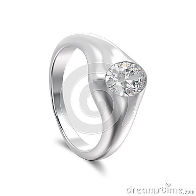 3D illustration white gold or silver classic diamond ring with Cartoon Illustration