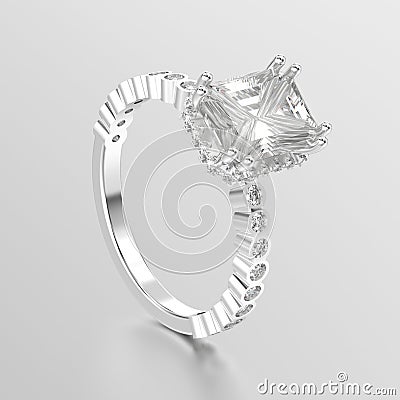 3D illustration white gold or silver diamonds decorative ring w Cartoon Illustration