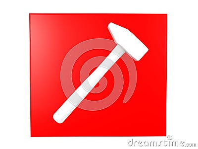3D illustration of a white hammer over a red background Cartoon Illustration
