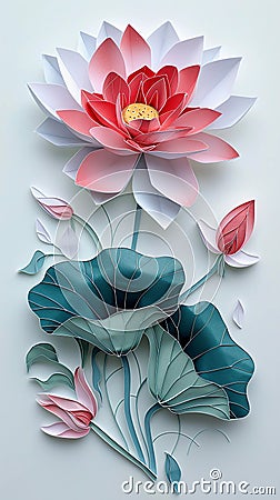 3D Illustration Of White Lotus Flower. Buddhist Vesak Greeting Card. Spa And Wellness. AI Generated Stock Photo