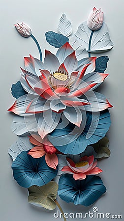 3D Illustration Of White Lotus Flower. Buddhist Vesak Greeting Card. Spa And Wellness. AI Generated Stock Photo