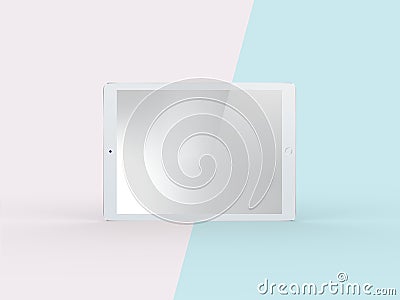 3D Illustration of White Tablet on Simple Pastel Pink Mint Background, Front View. Isolated Mockup. Stock Photo