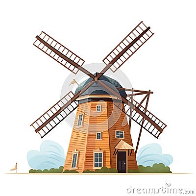 2D illustration of a windmill isolated on a white background. Cartoon Illustration