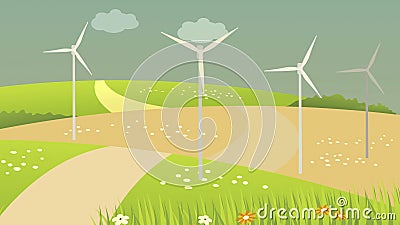 windturbines producing alternative energy Cartoon Illustration