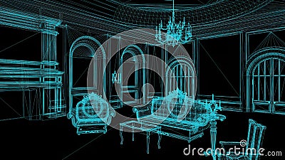 Wire frame Model Of Pompous Palace With Columns Cartoon Illustration