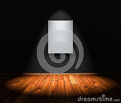 3D Illustration - wood floor background with 1 vertical canvas a Stock Photo