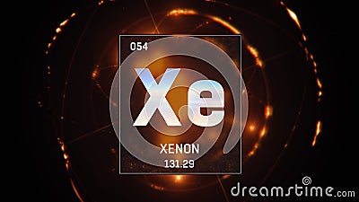 Xenon as Element 54 of the Periodic Table 3D illustration on orange background Cartoon Illustration