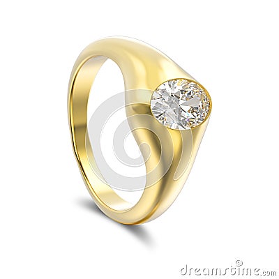 3D illustration yellow gold diamond ring with shadow Cartoon Illustration