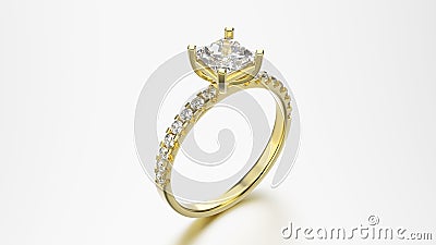 3D illustration yellow gold ring with diamonds Cartoon Illustration