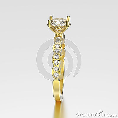 3D illustration yellow gold ring with diamonds with reflection Cartoon Illustration