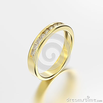 3D illustration yellow gold ring with diamonds with reflection Cartoon Illustration