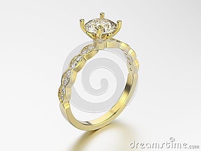 3D illustration yellow gold ring with diamonds with reflection Cartoon Illustration