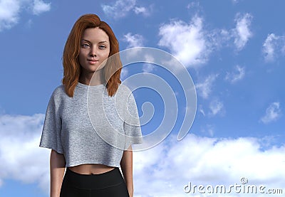 Illustration of a young redheaded woman Cartoon Illustration