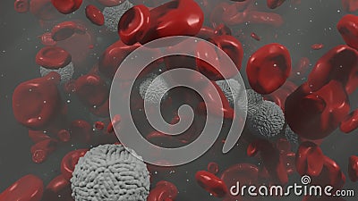 3D illustration of ZIKA VIRUS with human red blood cells RBC in the blood vessel of the human body Cartoon Illustration