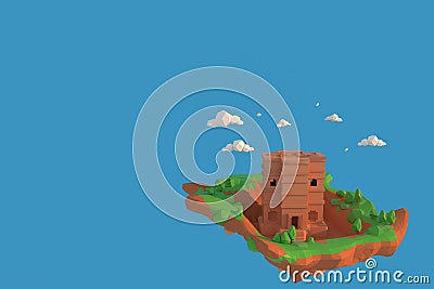3D illustrator Lalibela in Ethiopia. 3d rendering Low Polygon Geometry Background. Abstract Polygonal Geometric Shape. Lowpoly Stock Photo