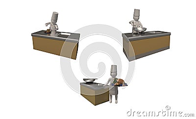 3d illustrator, 3d rendering, The chef symbol on a white background shows a 3D image of cooking, bakery Stock Photo