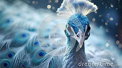 fantasy 3d image of an albino white peacock in the forest. Stock Photo