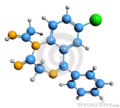 3D image of Alprazolam skeletal formula Stock Photo