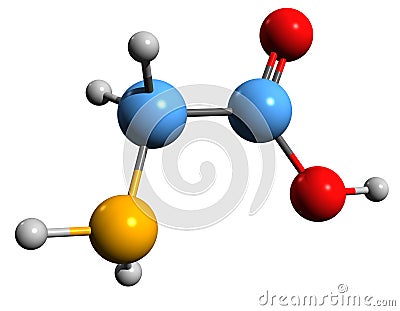 3D image of Aminoethanoic acid skeletal formula Stock Photo