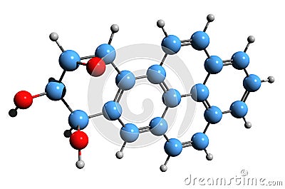 3D image of Benzo(a)pyrene-7,8-dihydrodiol-9,10-epoxide skeletal formula Stock Photo