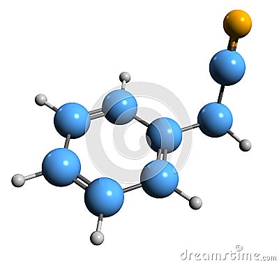 3D image of Benzyl cyanide skeletal formula Stock Photo
