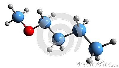 3D image of Butyl methyl ether skeletal formula Stock Photo