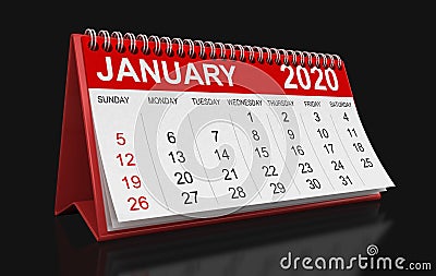 Calendar - January 2020 clipping path included Stock Photo