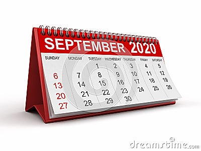 Calendar - September 2020 clipping path included Stock Photo