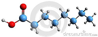 3D image of Caprylic acid skeletal formula Stock Photo