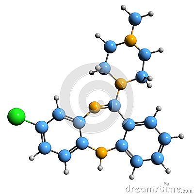 3D image of Clozapine skeletal formula Stock Photo