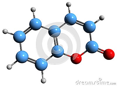 3D image of Coumarin skeletal formula Stock Photo