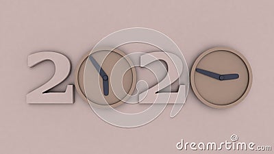3D image of the date 2020 new year made up of the numbers of circles, hours instead of zeros. 3D rendering of calendar, Christmas Stock Photo