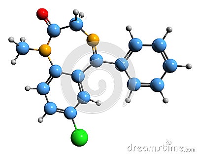 3D image of Diazepam skeletal formula Stock Photo