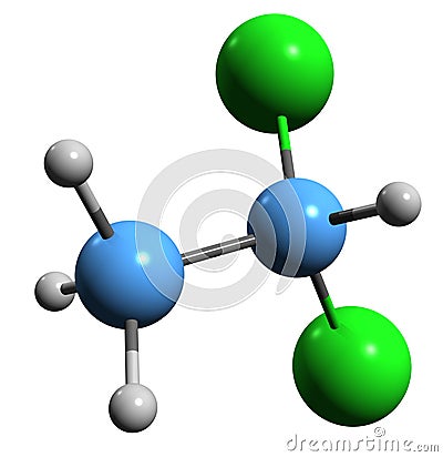 3D image of Dichloroethane skeletal formula Stock Photo