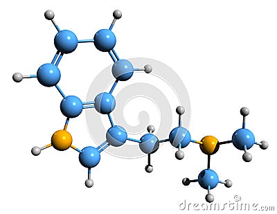 3D image of dimethyltryptamine skeletal formula Stock Photo